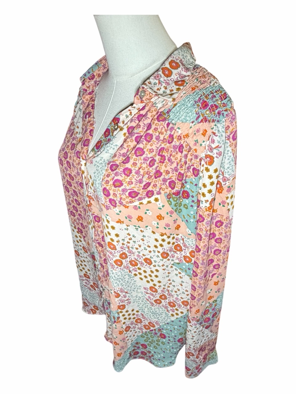Rose + Olive Multicolor Floral Patchwork Blouse - Picture 3 of 7